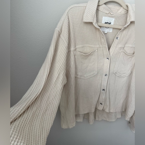 Aerie Waffle Knit Oversized Cropped Shacket Small - Picture 2 of 8
